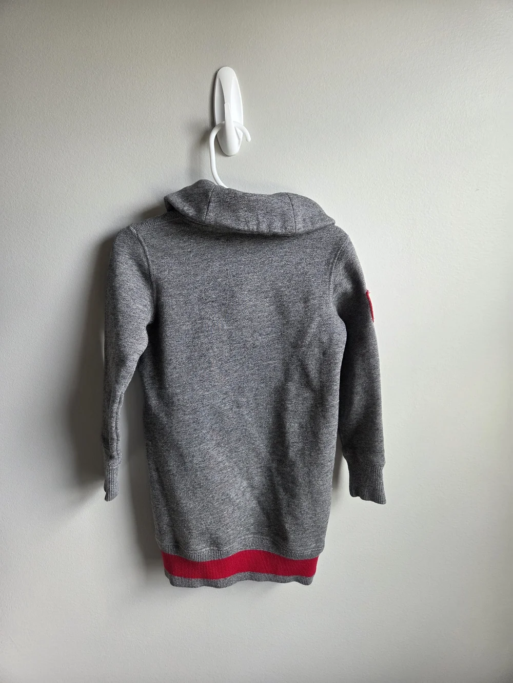 Ralph Lauren Gray Hooded Knit Sweater Dress with Red Trim